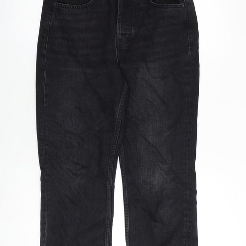 Topshop Womens Black Cotton Straight Jeans Size 28 in Regular Button