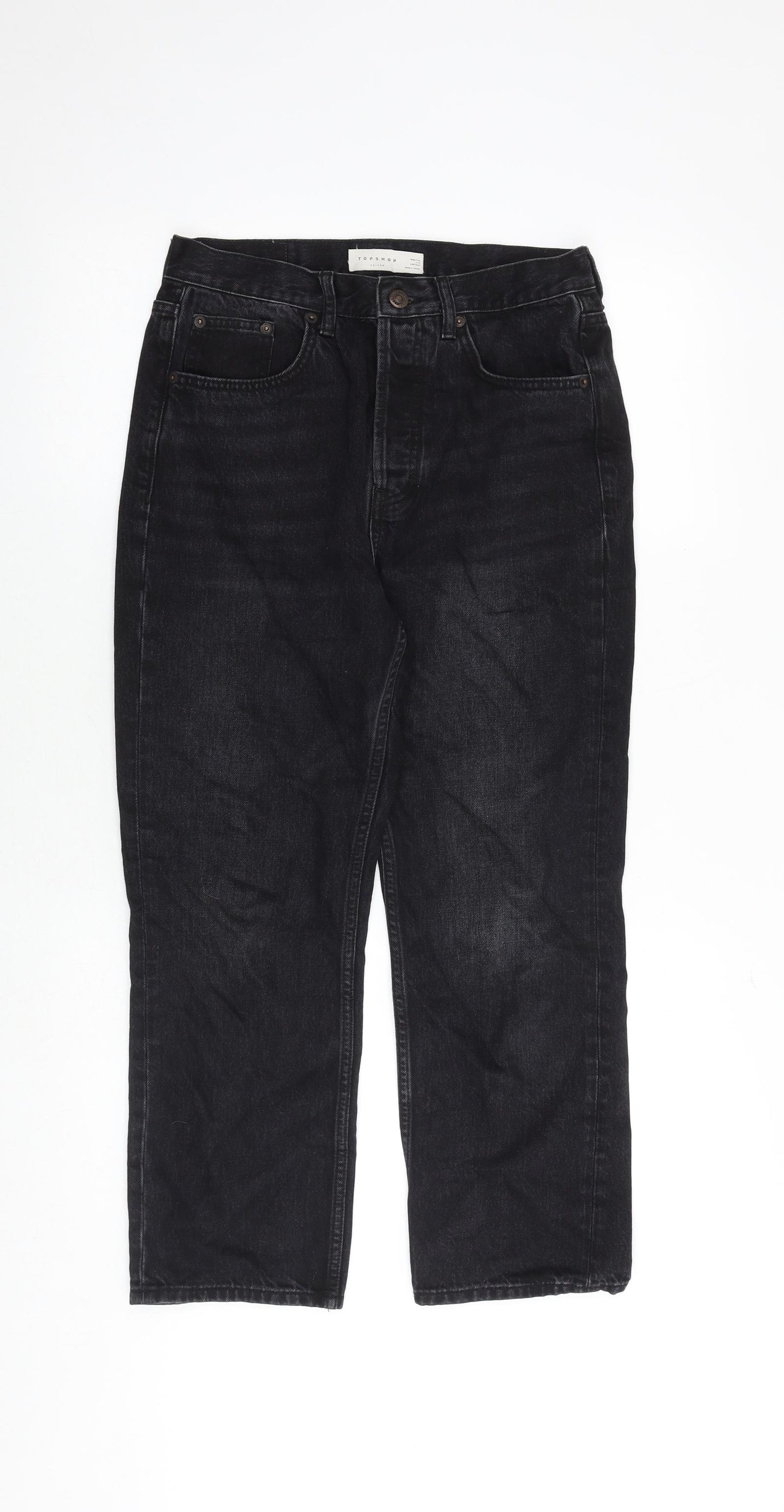 Topshop Womens Black Cotton Straight Jeans Size 28 in Regular Button