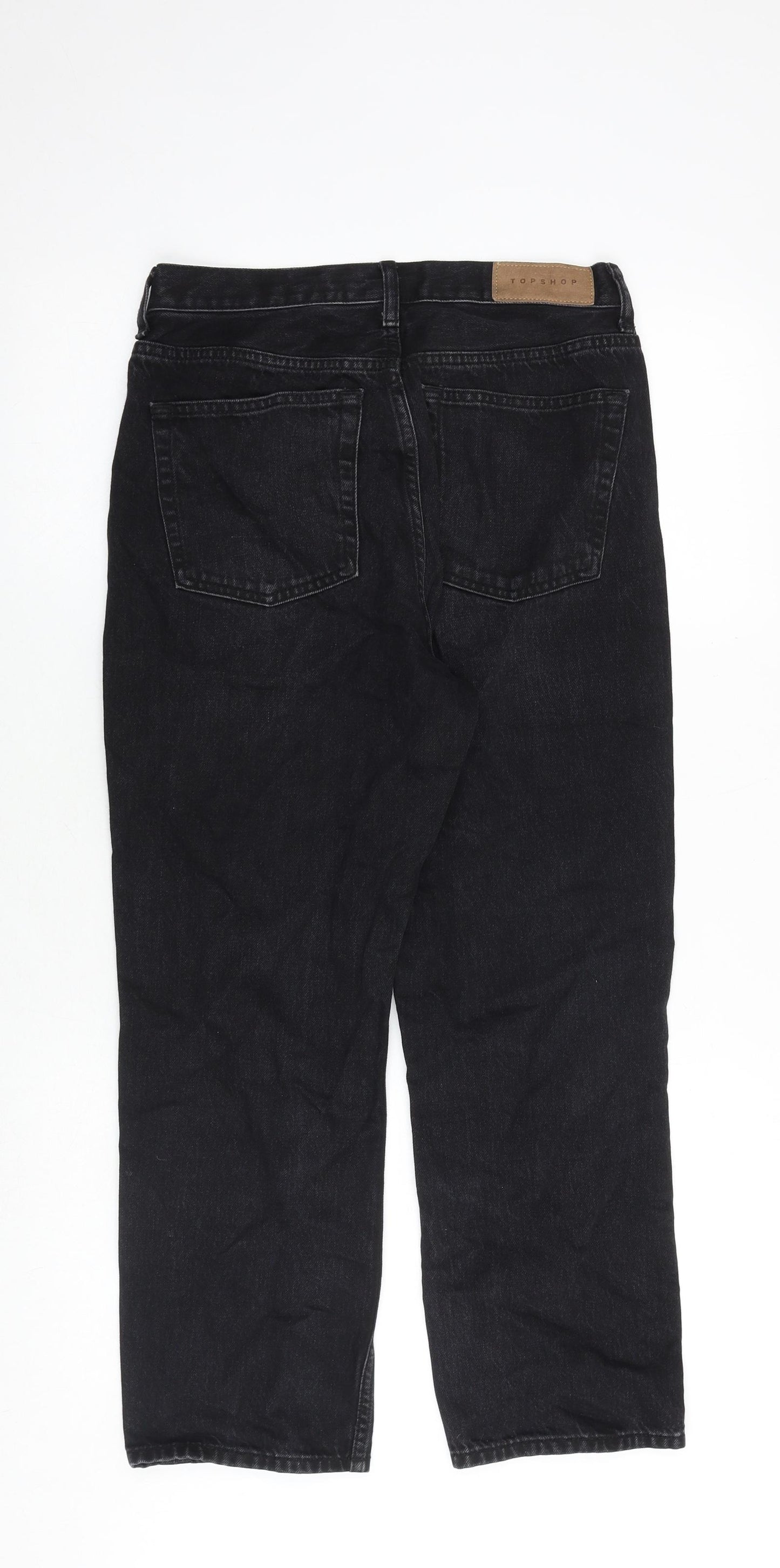 Topshop Womens Black Cotton Straight Jeans Size 28 in Regular Button