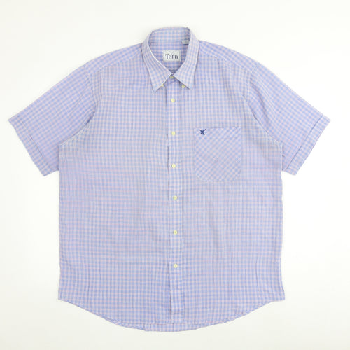 Tern Mens Blue Plaid Polyester Polo Size XL Collared Button
