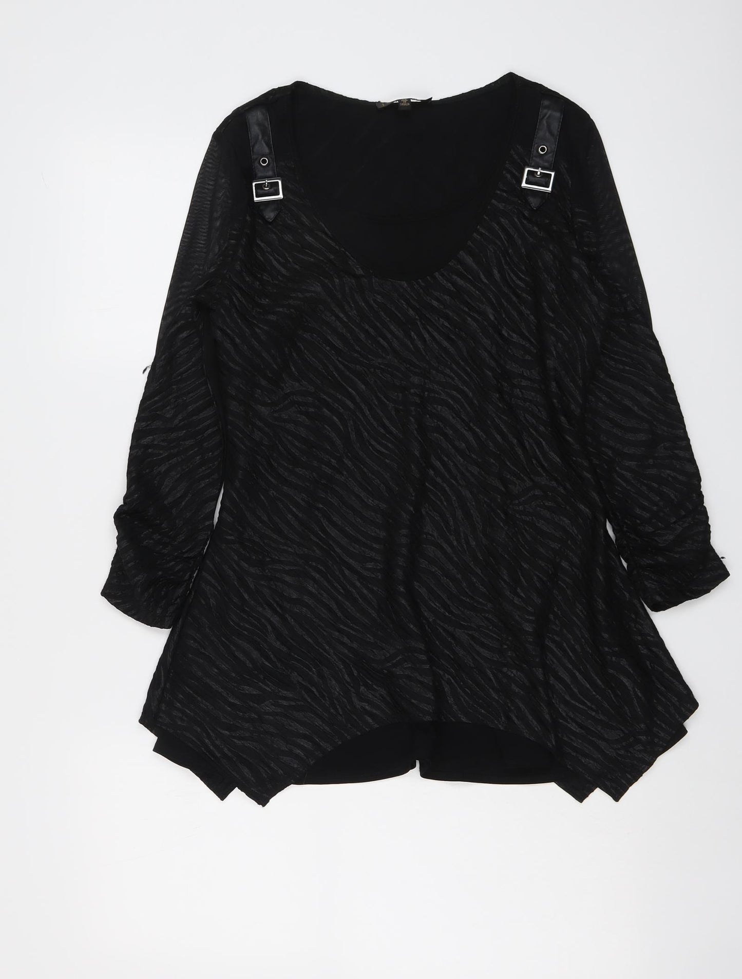 Picadilly Womens Black Animal Print Polyester Basic Blouse Size XS Round Neck - Zebra Pattern