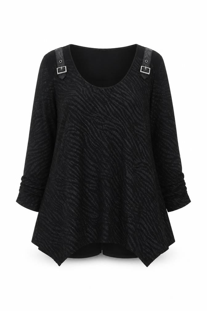 Picadilly Womens Black Animal Print Polyester Basic Blouse Size XS Round Neck - Zebra Pattern