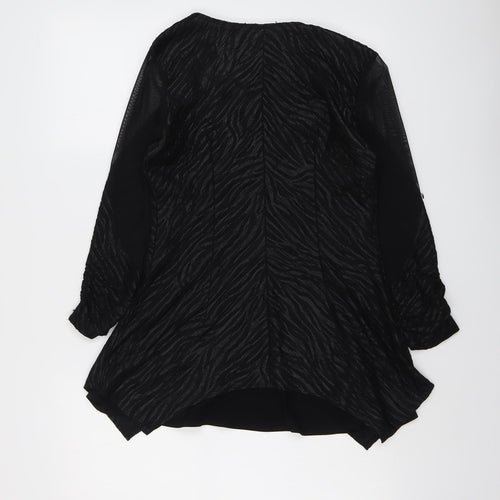 Picadilly Womens Black Animal Print Polyester Basic Blouse Size XS Round Neck - Zebra Pattern