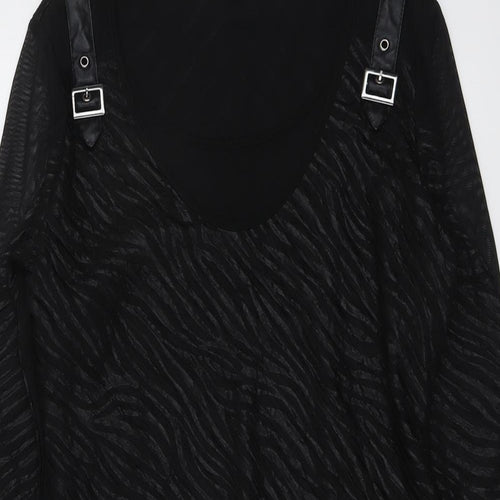 Picadilly Womens Black Animal Print Polyester Basic Blouse Size XS Round Neck - Zebra Pattern