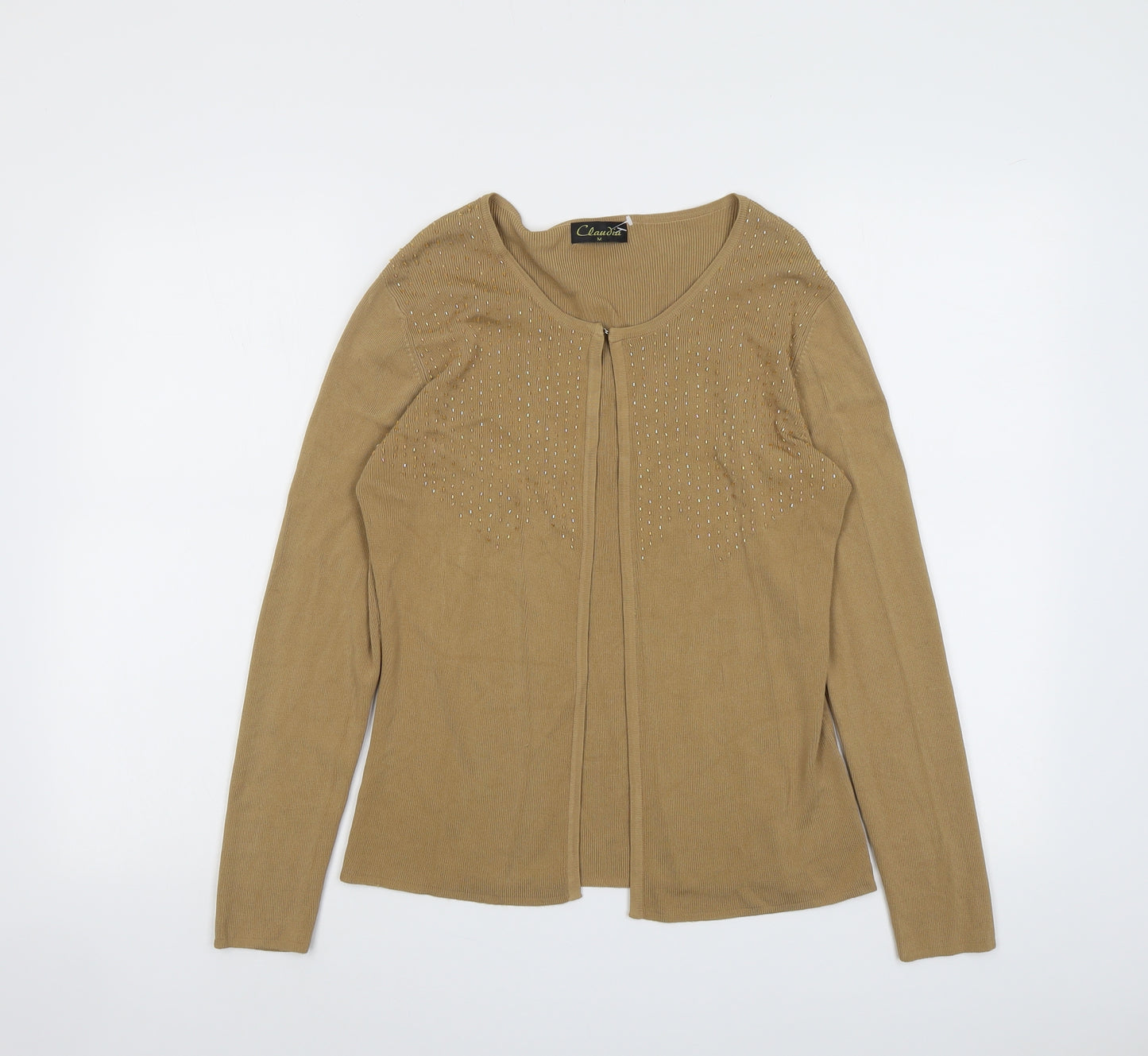 Claudia Womens Beige Round Neck Viscose Cardigan Jumper Size M