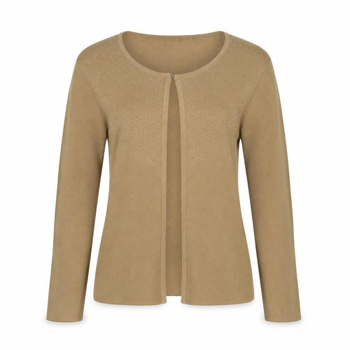 Claudia Womens Beige Round Neck Viscose Cardigan Jumper Size M