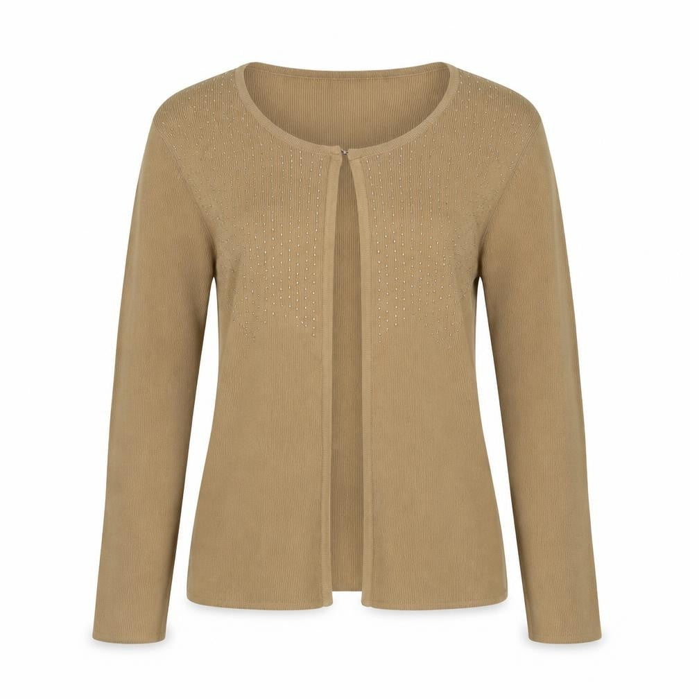 Claudia Womens Beige Round Neck Viscose Cardigan Jumper Size M