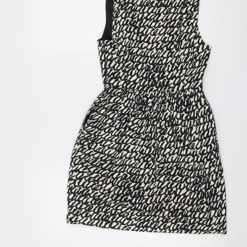 Zara Womens Black Geometric Cotton Shift Size XS Round Neck Zip