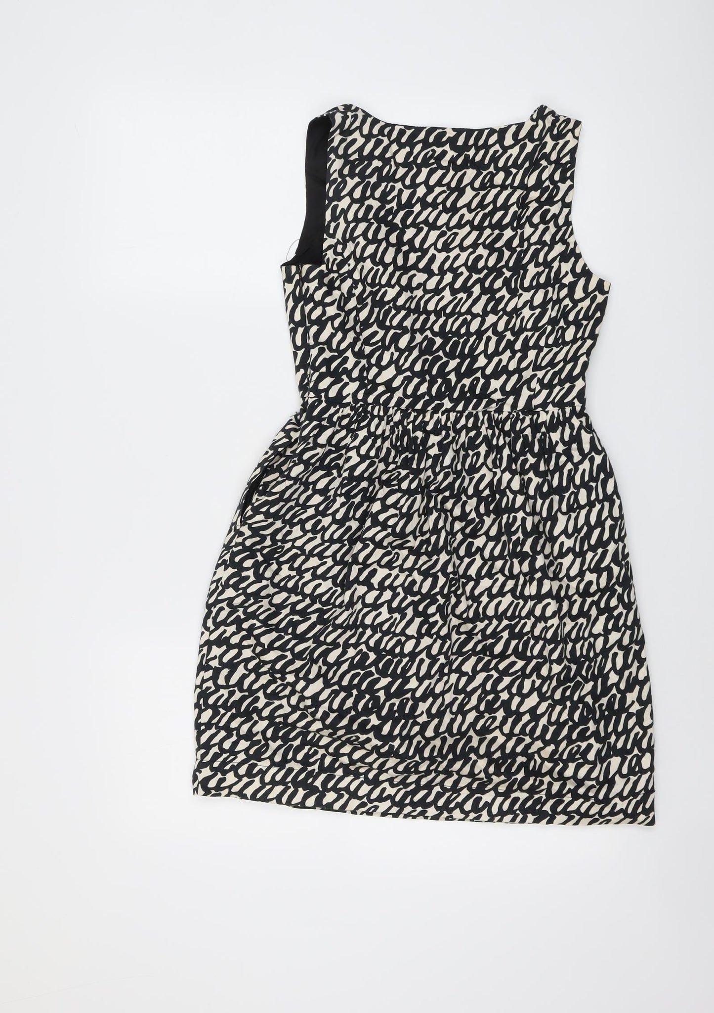 Zara Womens Black Geometric Cotton Shift Size XS Round Neck Zip
