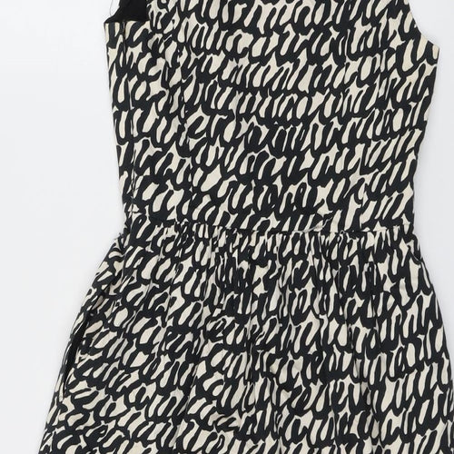 Zara Womens Black Geometric Cotton Shift Size XS Round Neck Zip