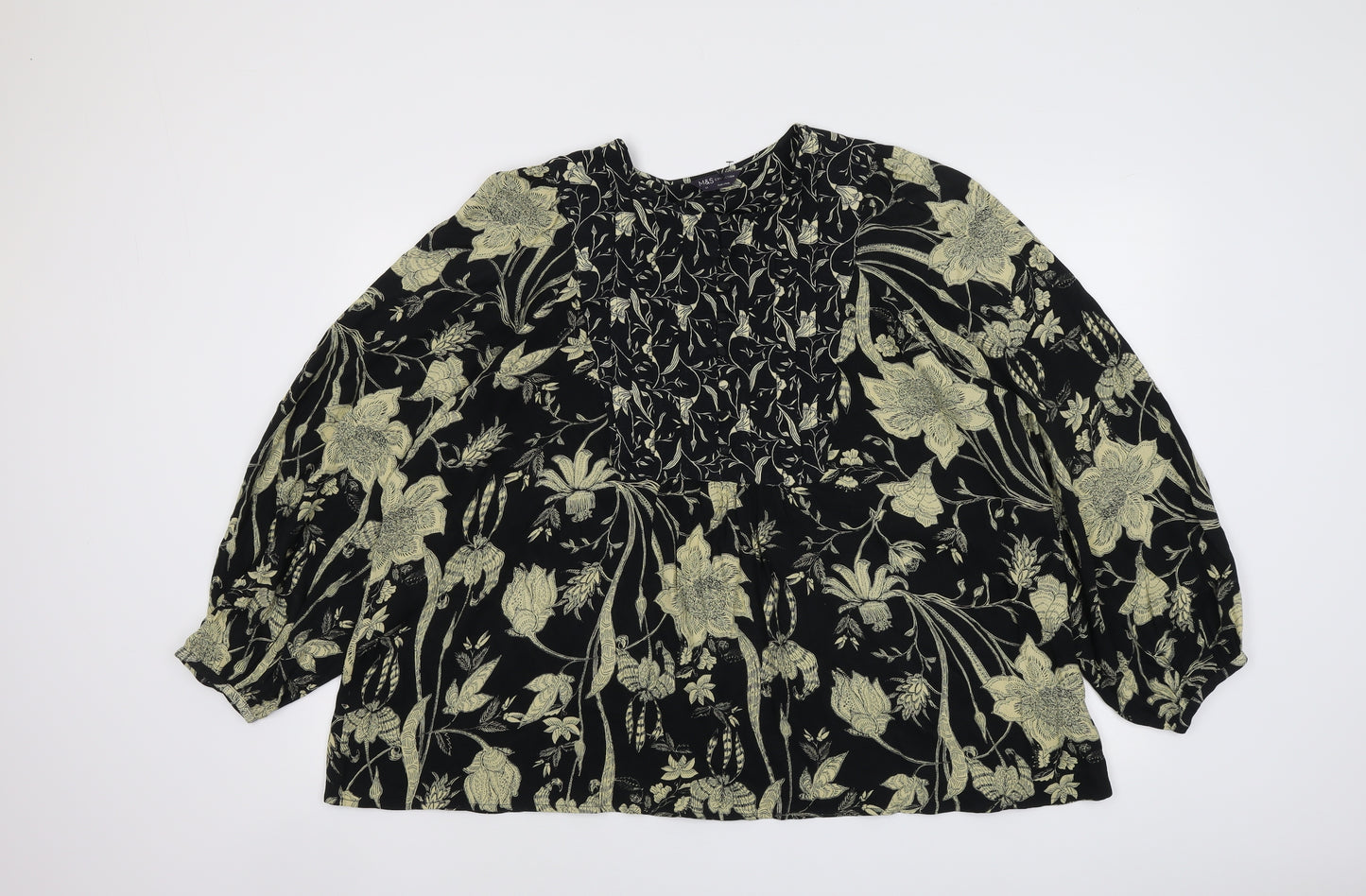 Marks and Spencer Womens Black Geometric Viscose Basic Blouse Size 22 Round Neck