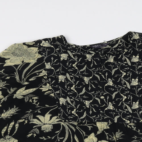 Marks and Spencer Womens Black Geometric Viscose Basic Blouse Size 22 Round Neck