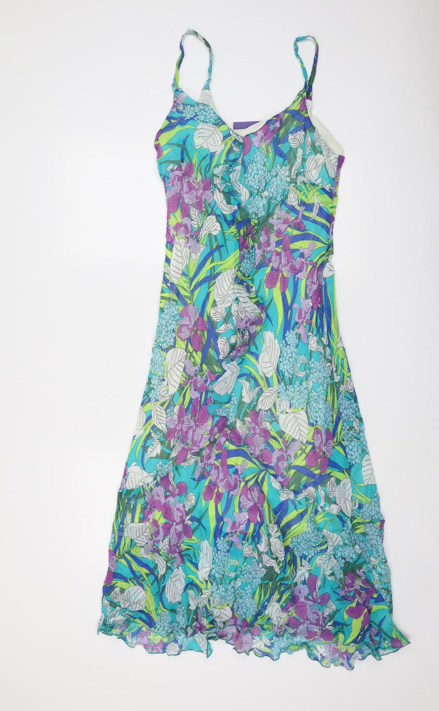 Autonomy Womens Multicoloured Floral Viscose Slip Dress Size 16 V-Neck Pullover
