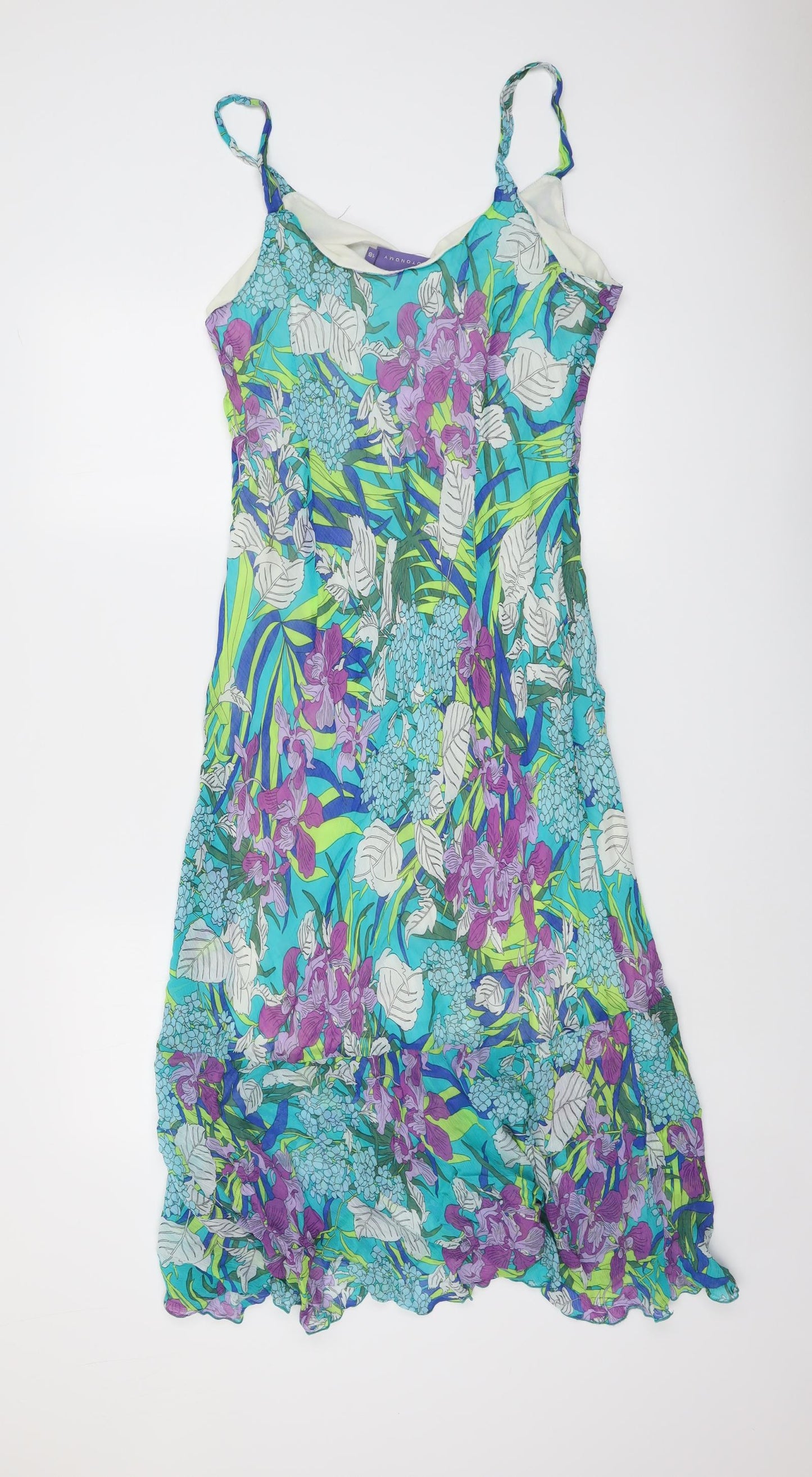 Autonomy Womens Multicoloured Floral Viscose Slip Dress Size 16 V-Neck Pullover
