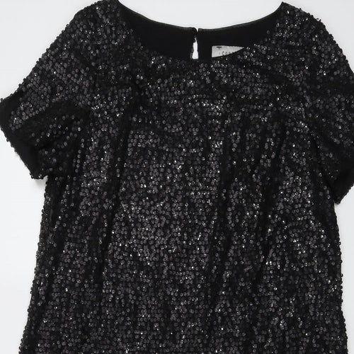 Coast Womens Black Polyester Basic T-Shirt Size 14 Round Neck