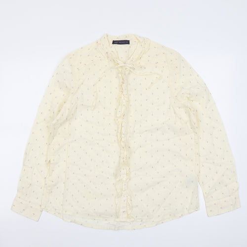 Marks and Spencer Womens Ivory Geometric Cotton Basic Button-Up Size 14 Round Neck