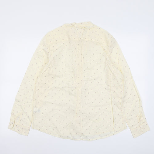 Marks and Spencer Womens Ivory Geometric Cotton Basic Button-Up Size 14 Round Neck