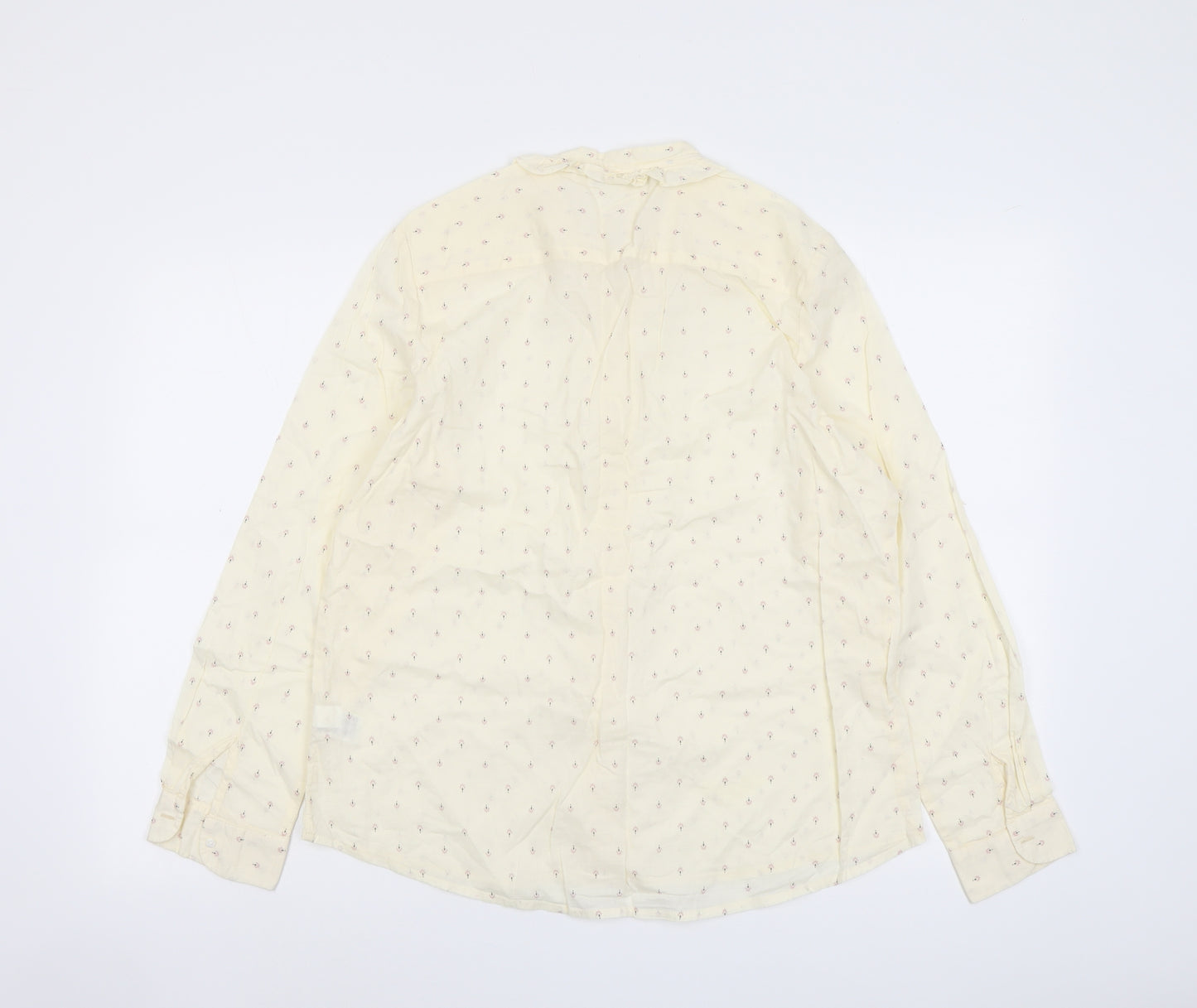 Marks and Spencer Womens Ivory Geometric Cotton Basic Button-Up Size 14 Round Neck