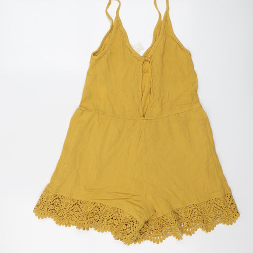 H&M Womens Yellow Viscose Playsuit One-Piece Size 8 Pullover - Crocheted Lace Detail