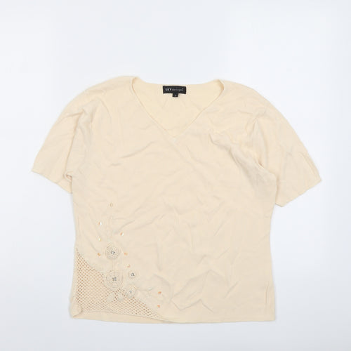 Sky Designs Womens Orange Viscose Basic T-Shirt Size 10 V-Neck