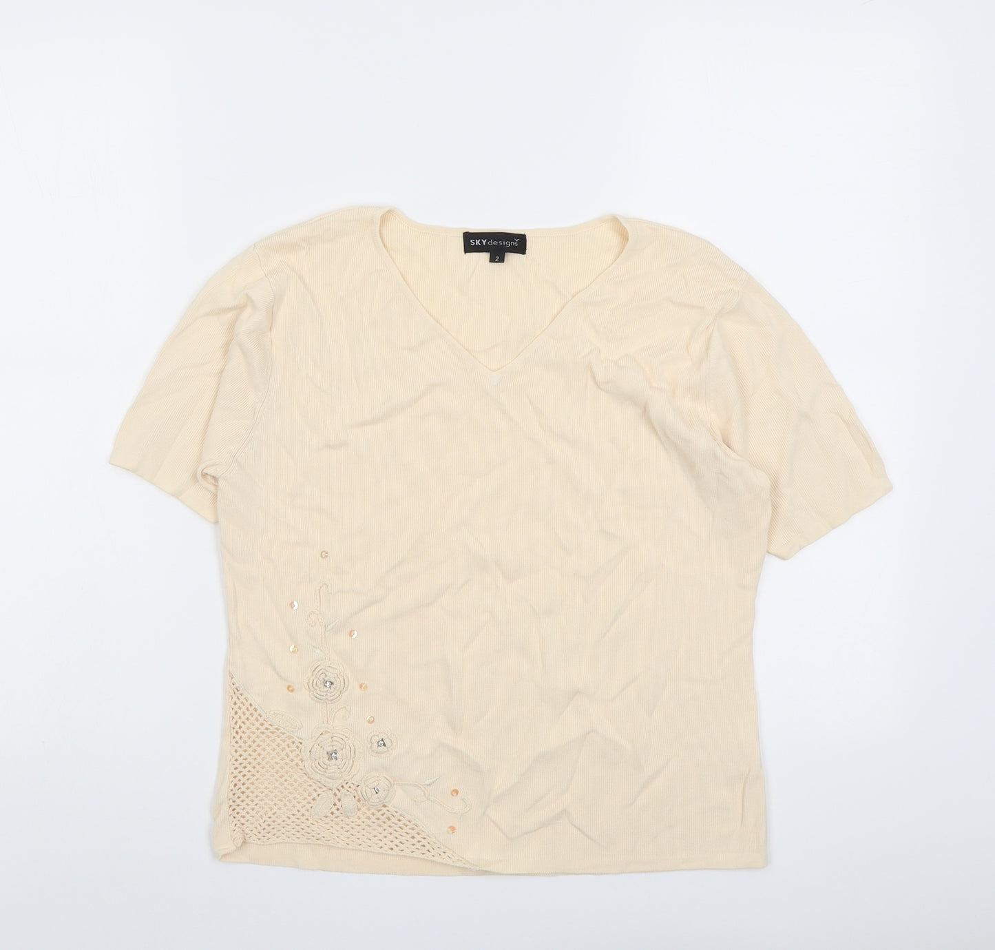 Sky Designs Womens Orange Viscose Basic T-Shirt Size 10 V-Neck