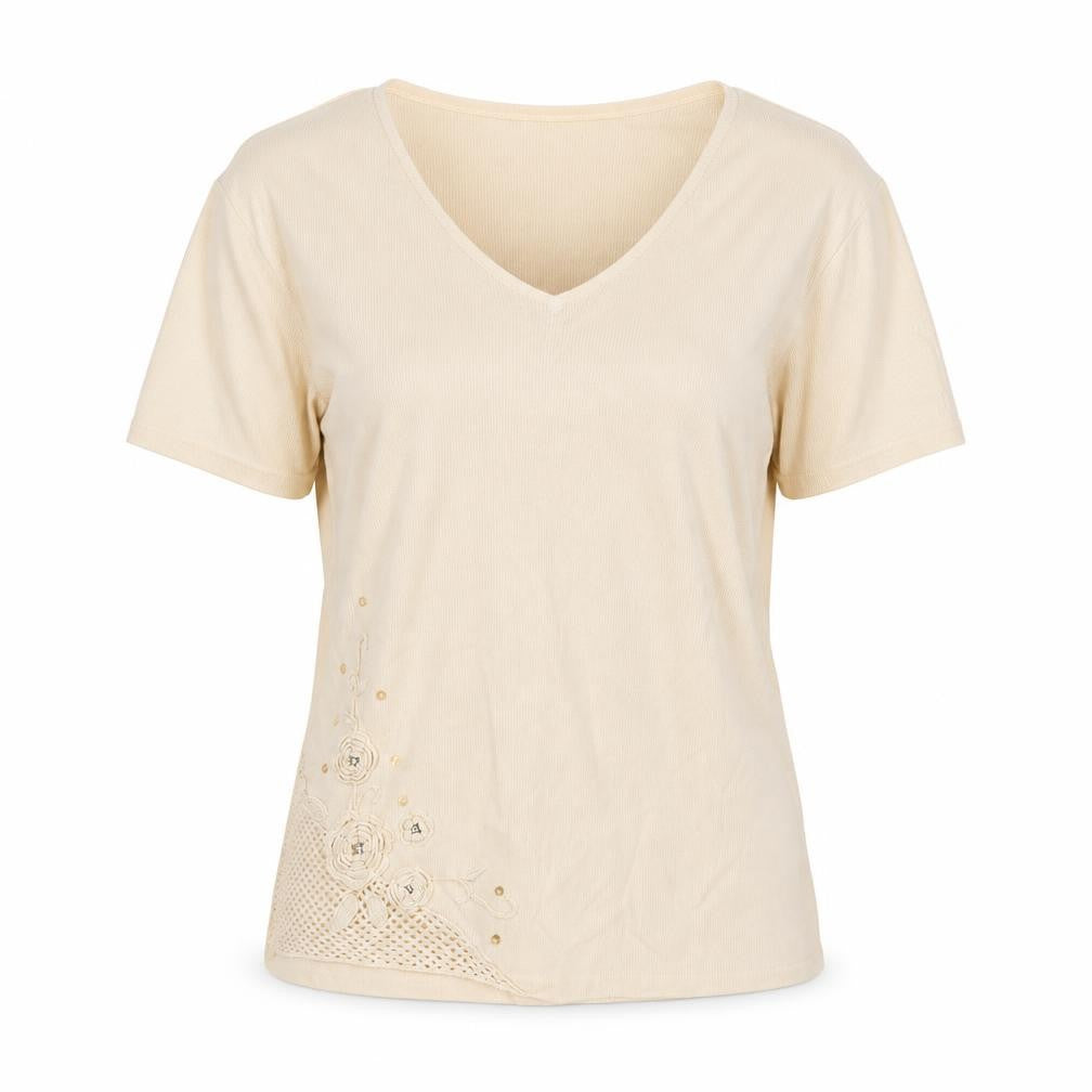 Front view of Sky Designs women’s orange viscose basic t-shirt, size UK 10, v-neck