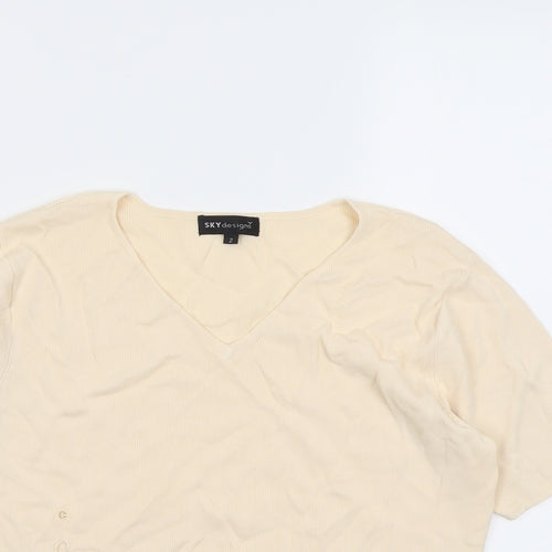 Sky Designs Womens Orange Viscose Basic T-Shirt Size 10 V-Neck