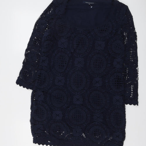 French Connection Womens Blue Geometric Cotton A-Line Size 10 Scoop Neck Pullover