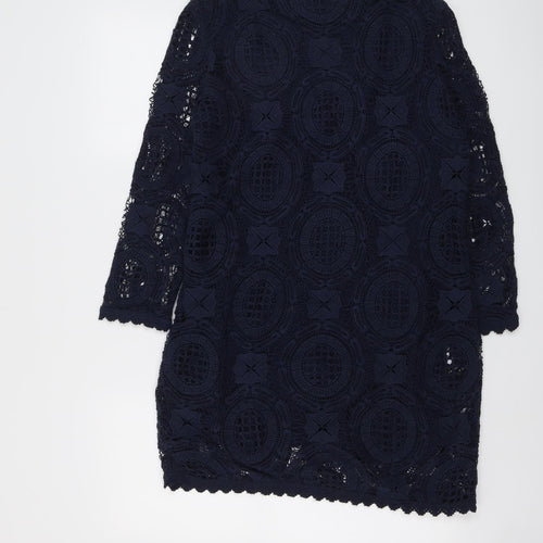French Connection Womens Blue Geometric Cotton A-Line Size 10 Scoop Neck Pullover