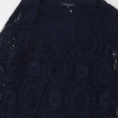 French Connection Womens Blue Geometric Cotton A-Line Size 10 Scoop Neck Pullover