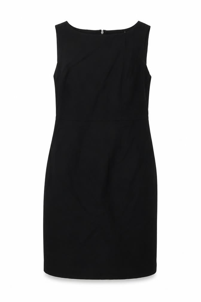 Front view of Next women’s black polyester a-line, size UK 14, boat neck zip