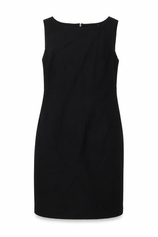 Front view of Next women’s black polyester a-line, size UK 14, boat neck zip