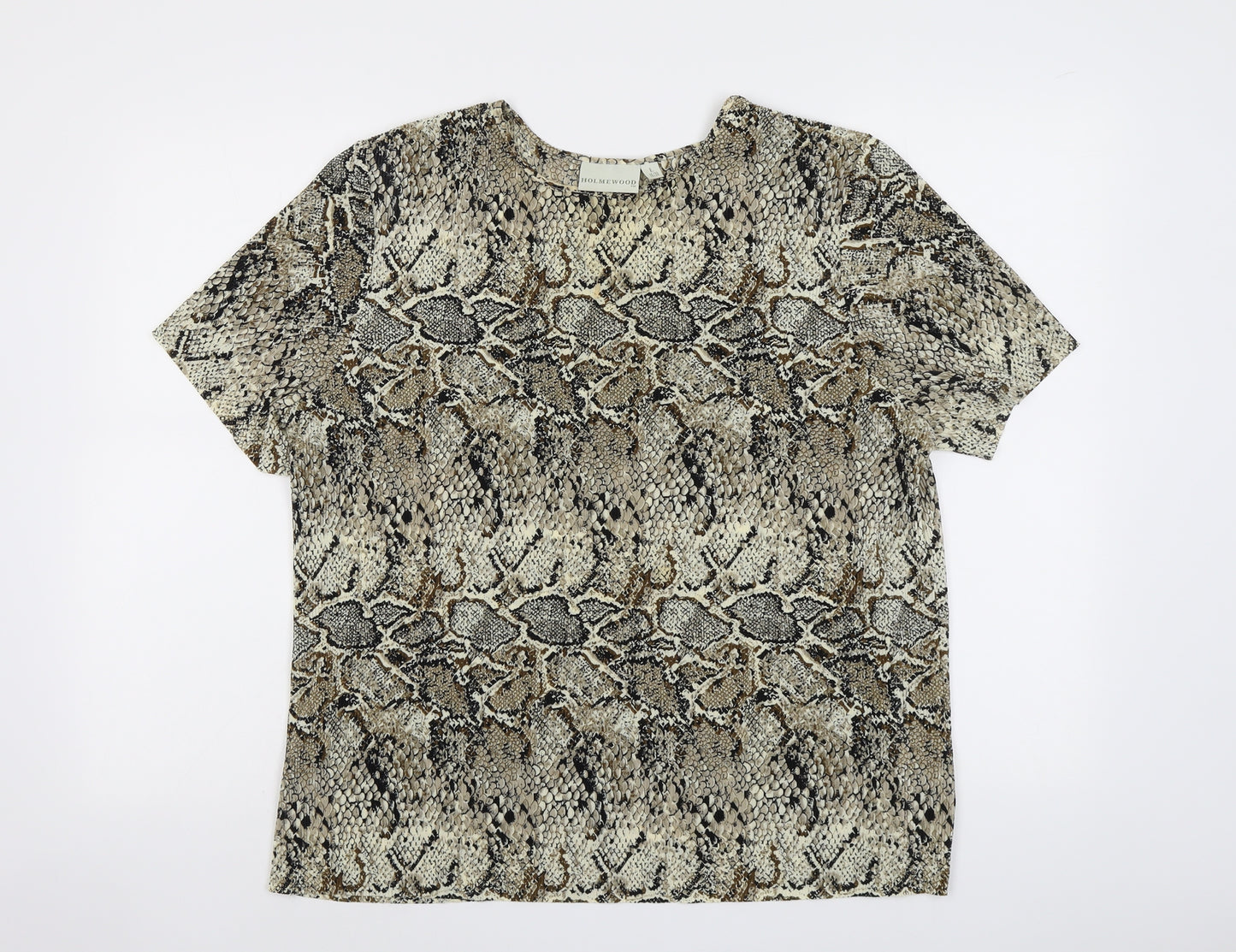 Holmewood Womens Beige Animal Print Polyester Basic T-Shirt Size 18 Round Neck - Snake Skin Pattern