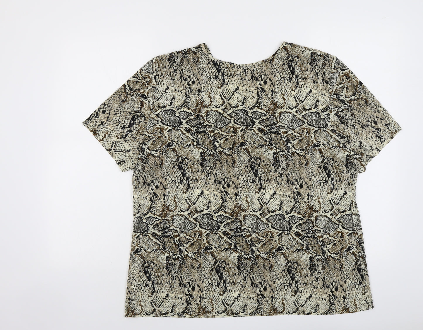 Holmewood Womens Beige Animal Print Polyester Basic T-Shirt Size 18 Round Neck - Snake Skin Pattern