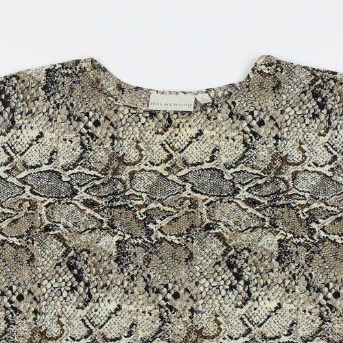 Holmewood Womens Beige Animal Print Polyester Basic T-Shirt Size 18 Round Neck - Snake Skin Pattern