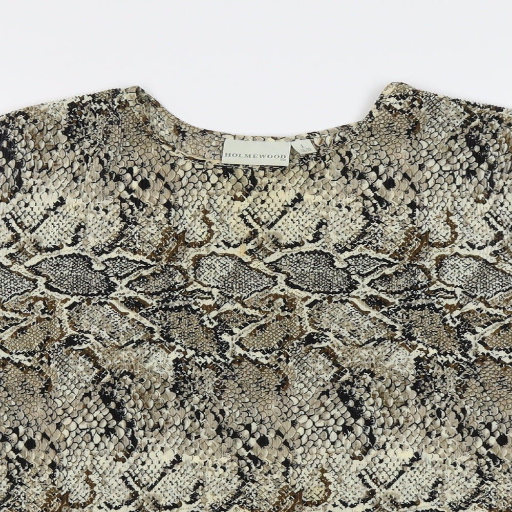 Holmewood Womens Beige Animal Print Polyester Basic T-Shirt Size 18 Round Neck - Snake Skin Pattern