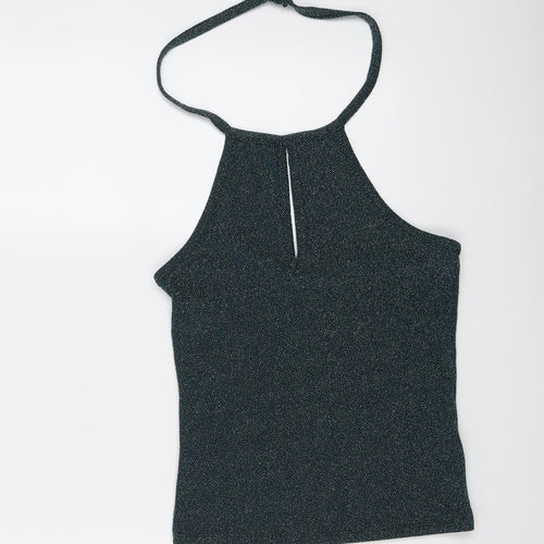 Topshop Womens Green Geometric Polyester Basic Tank Size 10 Halter