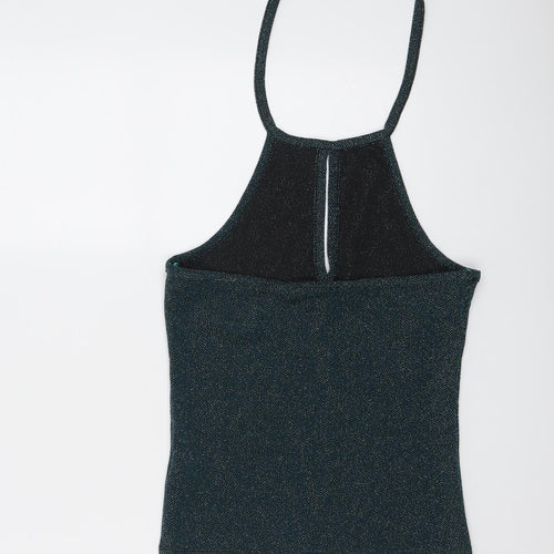 Topshop Womens Green Geometric Polyester Basic Tank Size 10 Halter