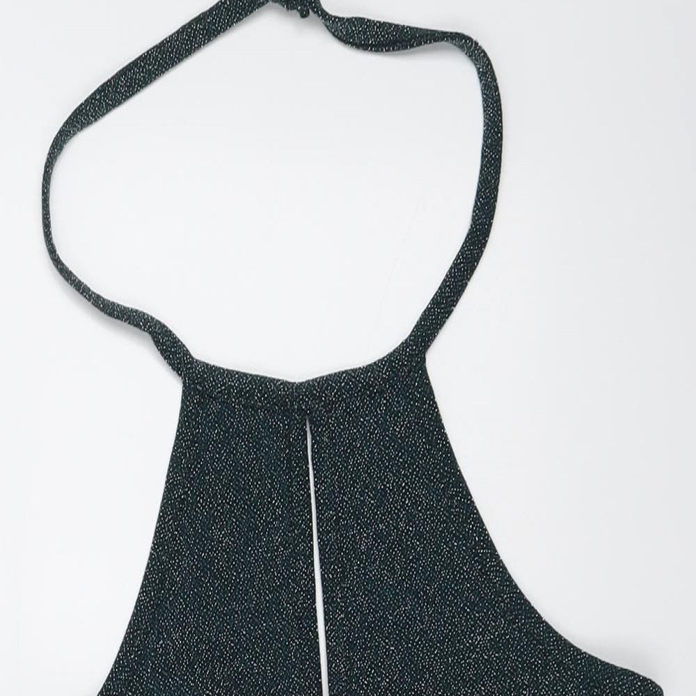 Topshop Womens Green Geometric Polyester Basic Tank Size 10 Halter