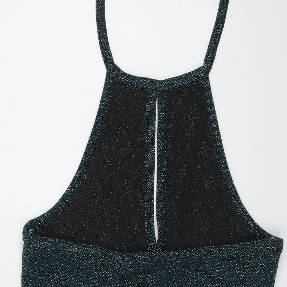 Topshop Womens Green Geometric Polyester Basic Tank Size 10 Halter