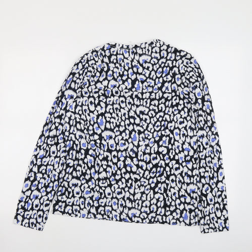 Marks and Spencer Womens Blue Geometric Cotton Basic Blouse Size 12 Round Neck