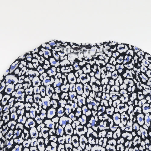 Marks and Spencer Womens Blue Geometric Cotton Basic Blouse Size 12 Round Neck
