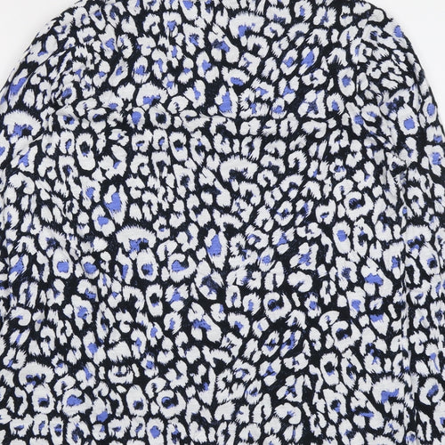 Marks and Spencer Womens Blue Geometric Cotton Basic Blouse Size 12 Round Neck