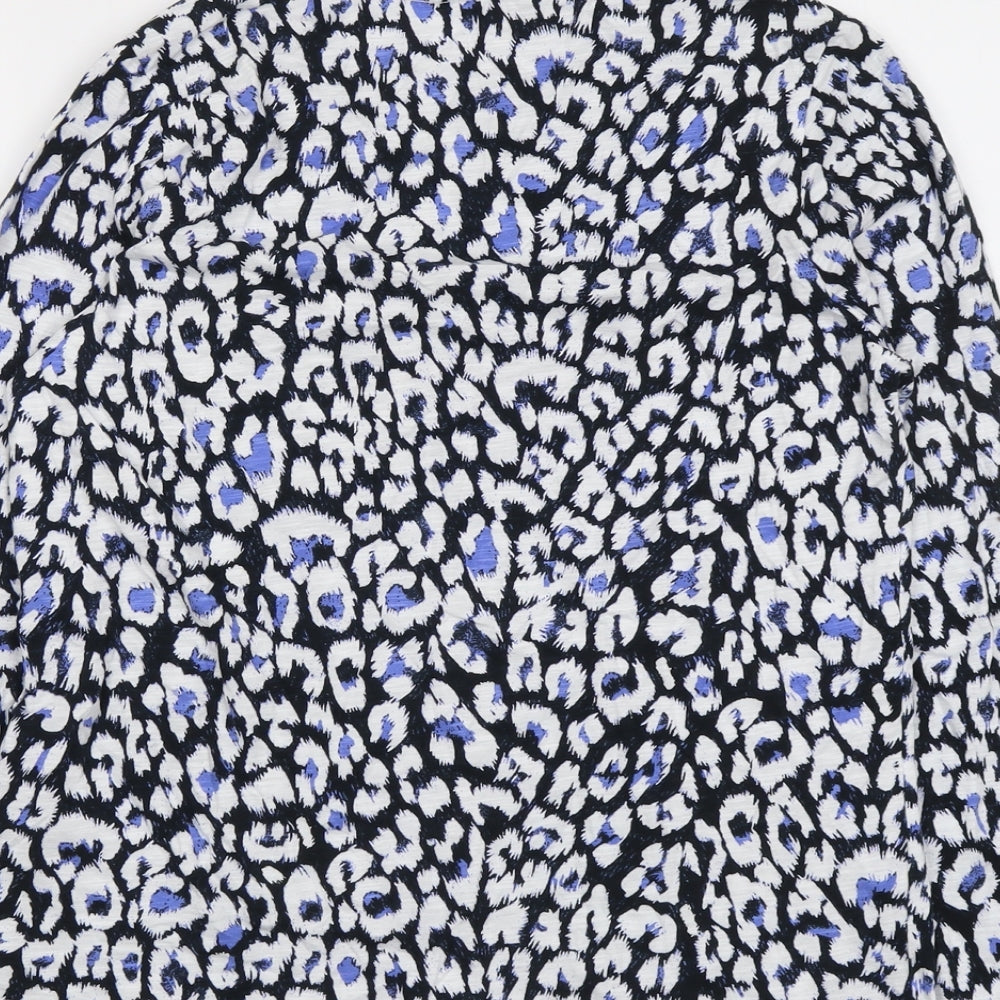 Marks and Spencer Womens Blue Geometric Cotton Basic Blouse Size 12 Round Neck