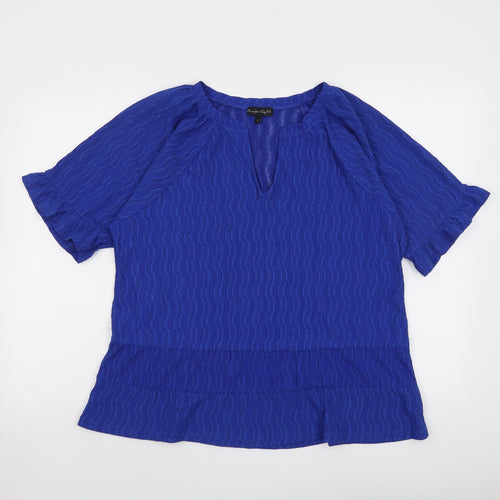 Phase Eight Womens Blue Geometric Polyester Basic Blouse Size 16 V-Neck