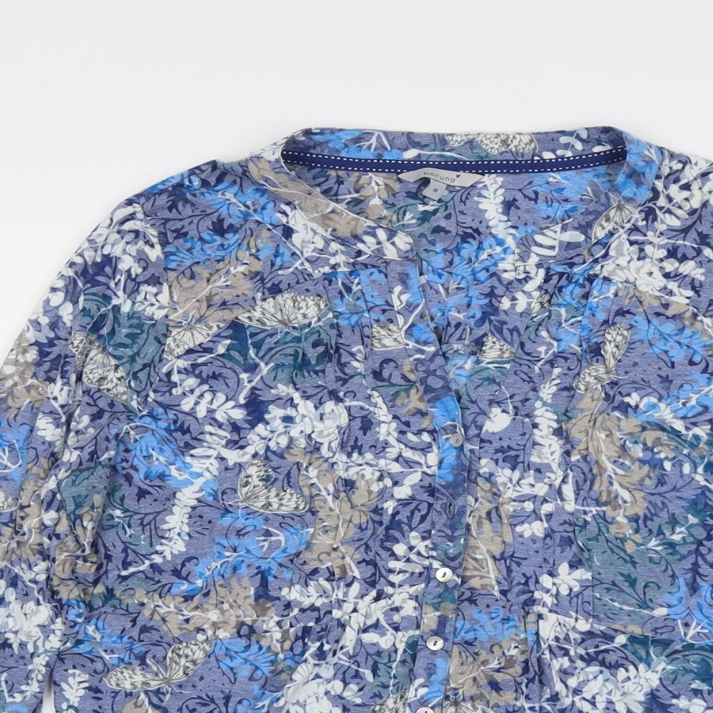 Per Una Womens Blue Geometric Cotton Basic Button-Up Size 18 V-Neck
