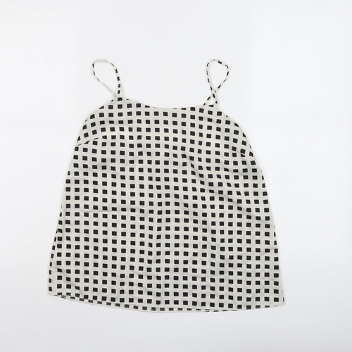 River Island Womens Beige Check Polyester Basic Tank Size 10 Round Neck