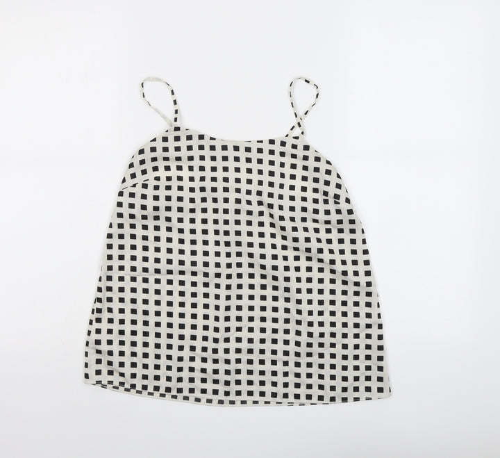 River Island Womens Beige Check Polyester Basic Tank Size 10 Round Neck