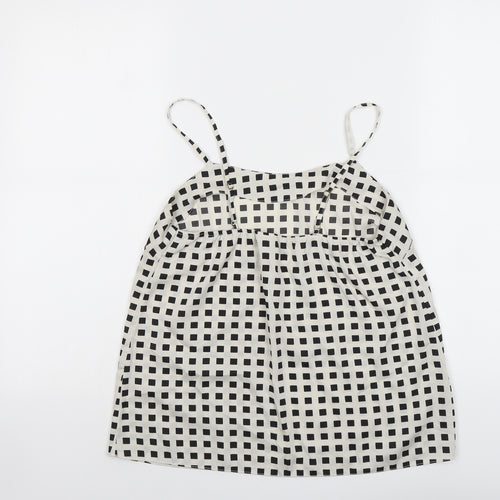River Island Womens Beige Check Polyester Basic Tank Size 10 Round Neck