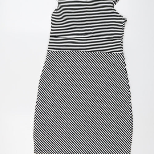 Boohoo Womens Black Striped Polyester Bodycon Size 10 V-Neck Pullover